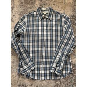 J.Crew Slim Untucked Organic Cotton Plaid Shirt L Blue Gray Secret Wash